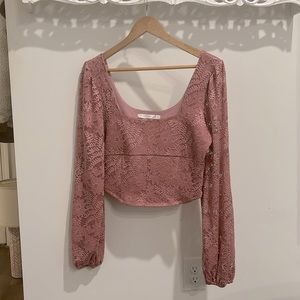 Dusty pink lace long sleeve crop top